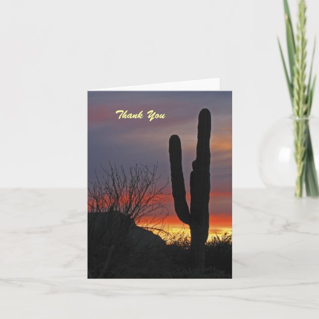 Carte De Remerciements Merci, Blank Inside, Saguaro Cactus au coucher du  (Devant)