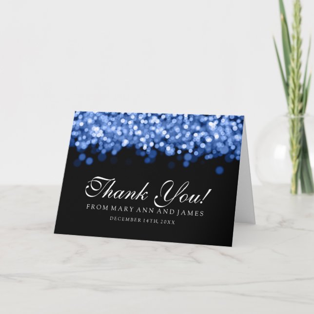 Carte De Remerciements "Merci" Bleu Éclairage (Devant)