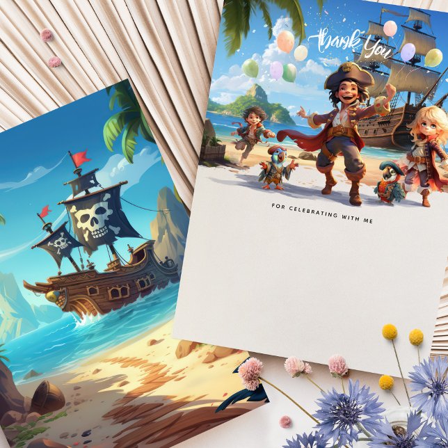 Carte De Remerciements Merci-Dieu ! Anniversaire de Pirate Paradise Islan (Créateur téléchargé)