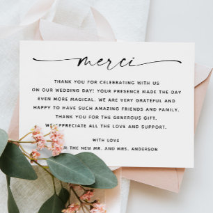 Carte De Remerciements Merci. Élégant minimaliste mariage photo script