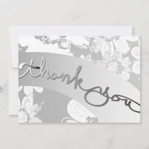 Carte De Remerciements "Merci !" Floral&gris blanc