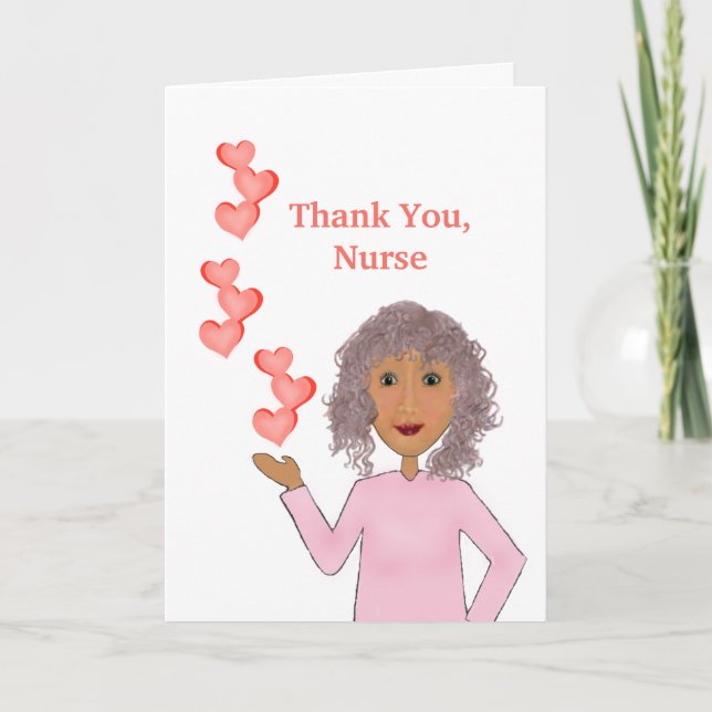 Carte De Remerciements "Merci, infirmière" avec infirmière et coeur (Devant)