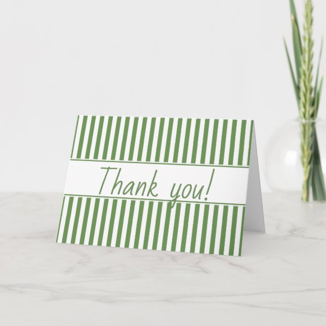 Carte De Remerciements "Merci !" Moss Green et White Stripes (Devant)