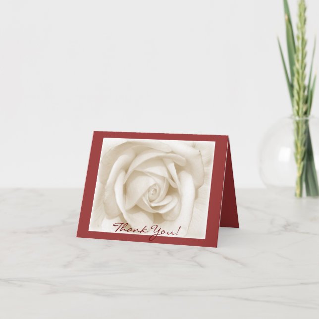Carte De Remerciements Merci! Rose blanche (rouge) (Devant)