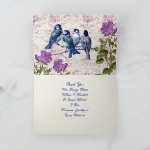 Carte De Remerciements Merci, Votre Texte, Oiseaux Bleus Vintages & Fleur