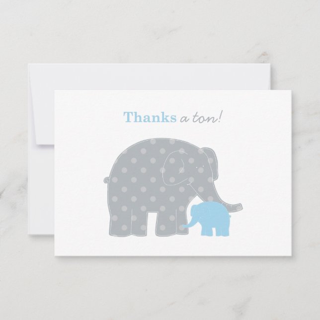Carte De Remerciements Mère Eléphant Baby shower de points gris bleu (Devant)