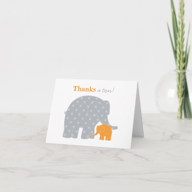 Carte De Remerciements Mère Eléphant Orange Grey Dots Baby shower (Devant)