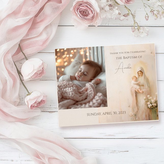 Carte De Remerciements Mère Marie avec Bébé baptême (Créateur téléchargé)