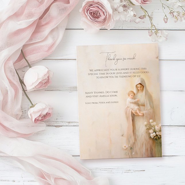 Carte De Remerciements Mère Marie avec Bébé baptême (Créateur téléchargé)