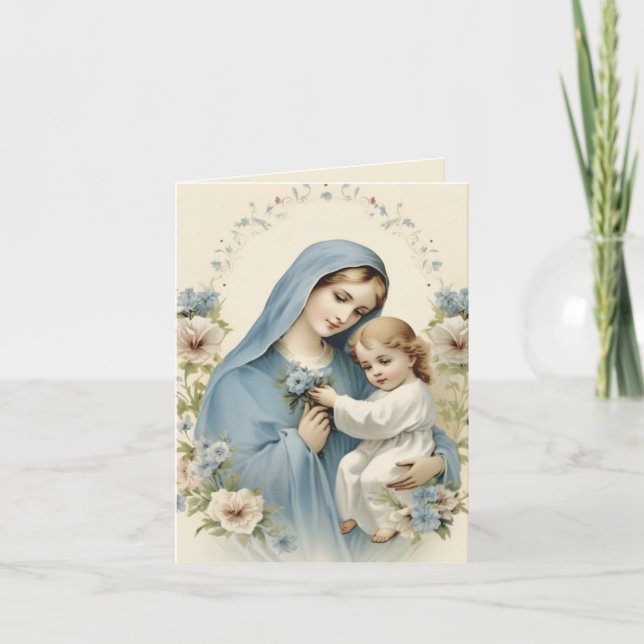 Carte De Remerciements Mère Marie Bébé Jésus Floral Religieux (Devant)
