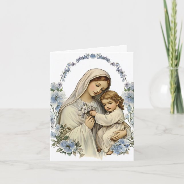 Carte De Remerciements Mère Marie Bébé Jésus Floral Religieux (Devant)
