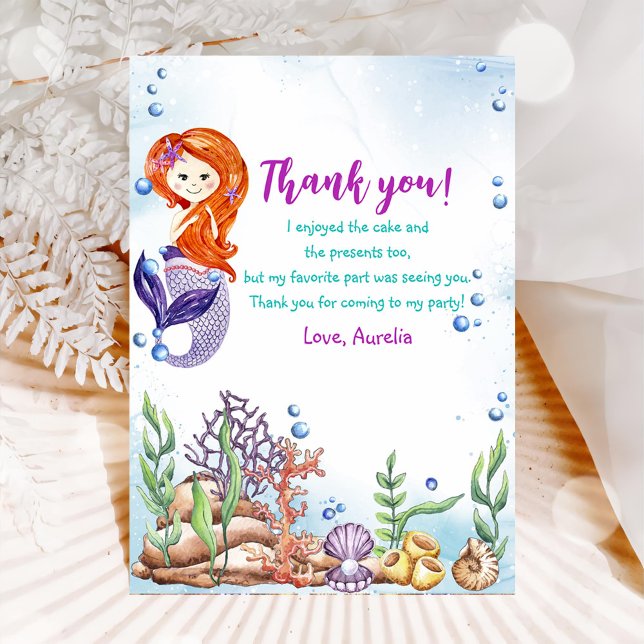Carte De Remerciements Mermaid 1er anniversaire fêté près de la mer (Créateur téléchargé)