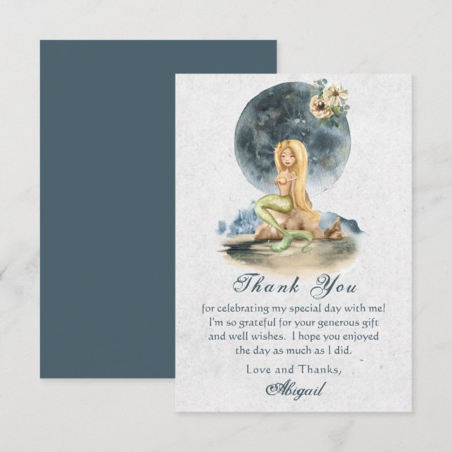 Carte De Remerciements Mermaid et Pleine lune Beach Fête des mariées (Devant / Derrière)