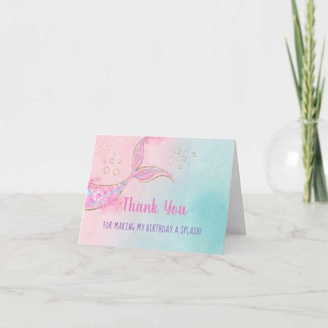 Carte De Remerciements Mermaid Pink Gold Anniversaire (Devant)