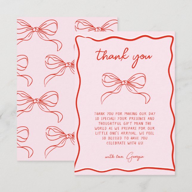 Carte De Remerciements Merry Little Baby Shower Hand Drawn Bow Thank You (Devant / Derrière)