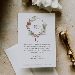 Carte De Remerciements Merry Little Baby shower Red Bow Wreath