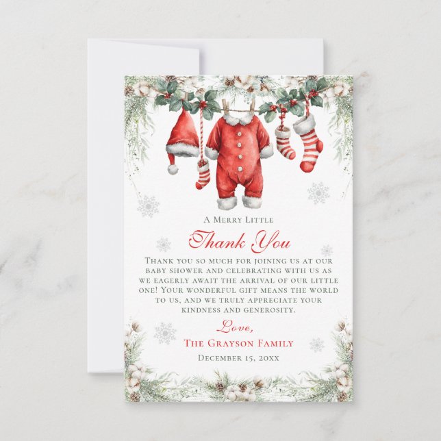 Carte De Remerciements Merry Little Baby Shower Santa Clothesline (Devant)