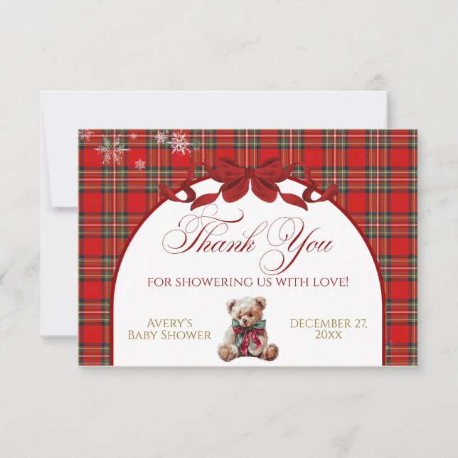 Carte De Remerciements Merry Little Red Bow Christmas Plaid  (Devant)