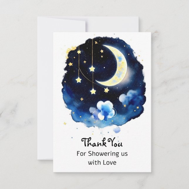 Carte De Remerciements Merveilles célestes : Lune et étoiles Baby shower  (Devant)