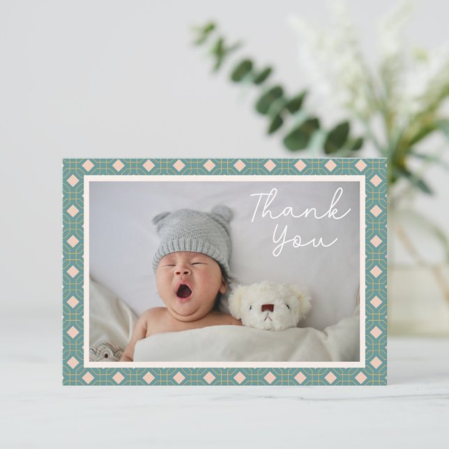 Carte De Remerciements Message de Baby shower de deux photos d'art géomét (Debout devant)