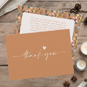 Carte De Remerciements Message de calligraphie florale en terre cuite