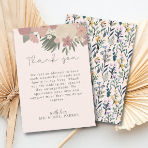 Carte De Remerciements Message de script de la main florale esthétique