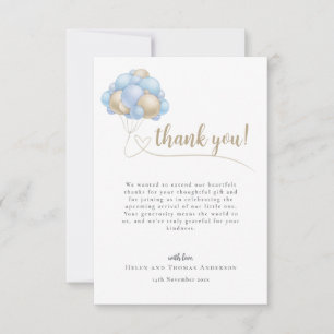 Carte De Remerciements Message mignon Baby shower Bleu Ballons