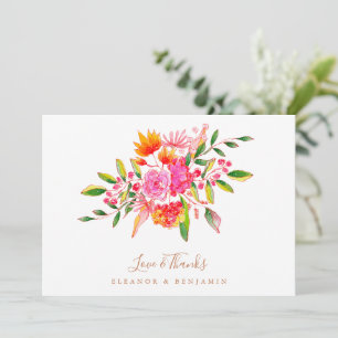 Carte De Remerciements Message personnalisé Orange Floral Photo Mariage