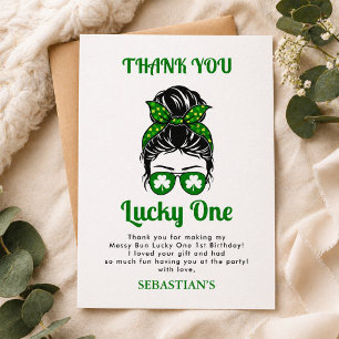 Carte De Remerciements Messy Bun Lucky One 1st Birthday Girl
