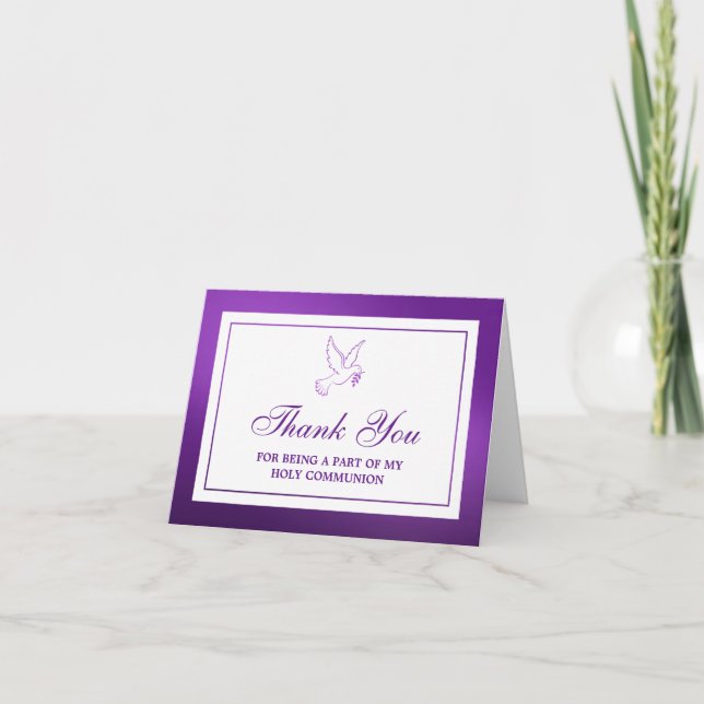 Carte De Remerciements Métallic Purple Dove Sainte Communion/Confirmation (Devant)