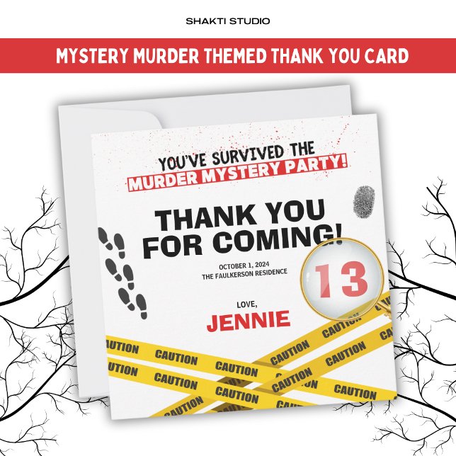 Carte De Remerciements Meurtre Mystère Anniversaire Fête Halloween Crime (Créateur téléchargé)