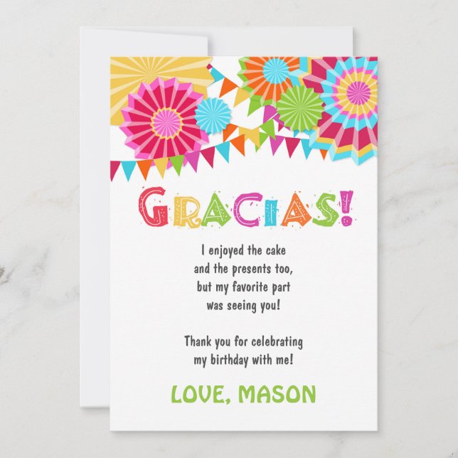Carte de remerciements mexicain de fête (Devant)