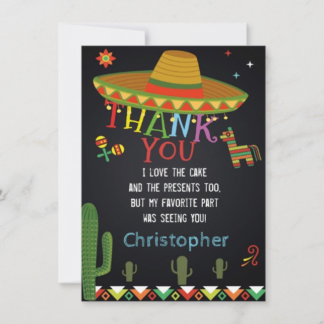 CARTE DE REMERCIEMENTS MEXICAIN DE FIESTA (Devant)