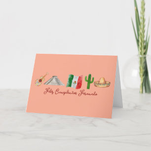 Carte De Remerciements Mexicains Espagnol Joyeux Anniversaire, Feliz Cump