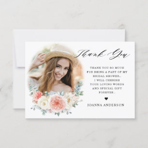Carte De Remerciements Mi-été Peach Pastel Fête des mariées florale rose