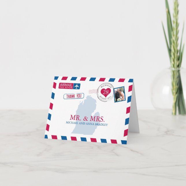 Carte De Remerciements Michigan États-Unis Affranchissement par avion Rem (Devant)