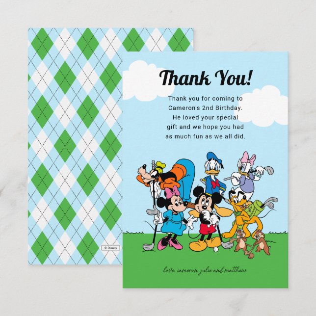 Carte De Remerciements Mickey et Friends Golf Anniversaire (Devant / Derrière)