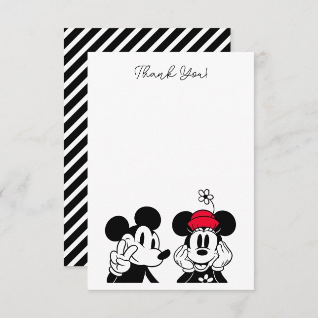 Carte De Remerciements Mickey & Minnie | Anniversaire de enfant conjoint (Devant / Derrière)