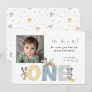 Carte De Remerciements Mickey Mouse Aquarelle Premier Anniversaire