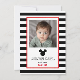 Carte De Remerciements Mickey Mouse   Icône Anniversaire Rayé Noir et Bla