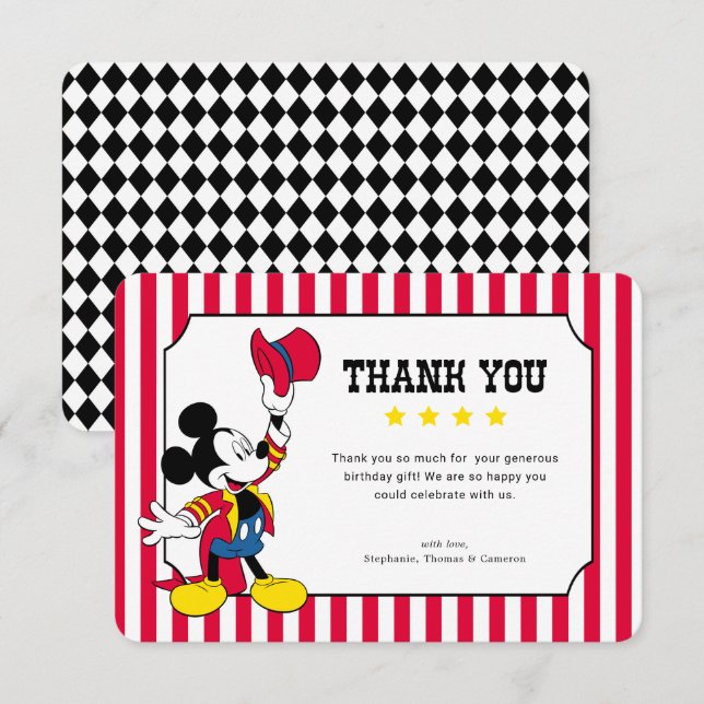 Carte De Remerciements Mickey Mouse | Remerciements d'anniversaire de Car (Devant / Derrière)