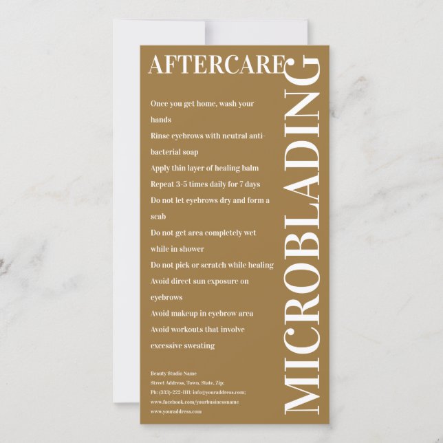 Carte De Remerciements Microblading Aftercare Instruction Dijon Brown (Devant)