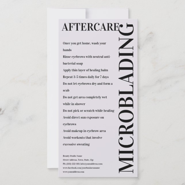 Carte De Remerciements Microblading Aftercare Light Lavender Instruction (Devant)