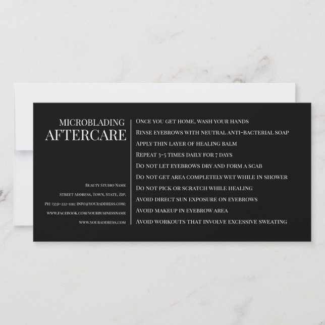 Carte De Remerciements Microblading Eyebrow Aftercare Noir Horizontal (Devant)