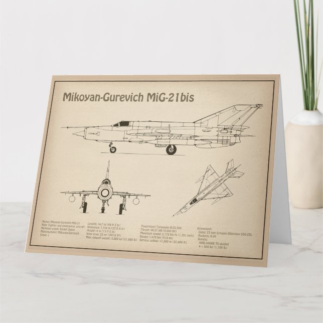 Carte De Remerciements MiG-21 bis - Plan directeur de l'avion SD (Devant)