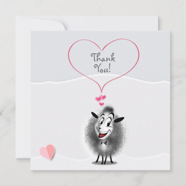 Carte De Remerciements Mignon Art de Papier de Mouton Adorable (Devant)