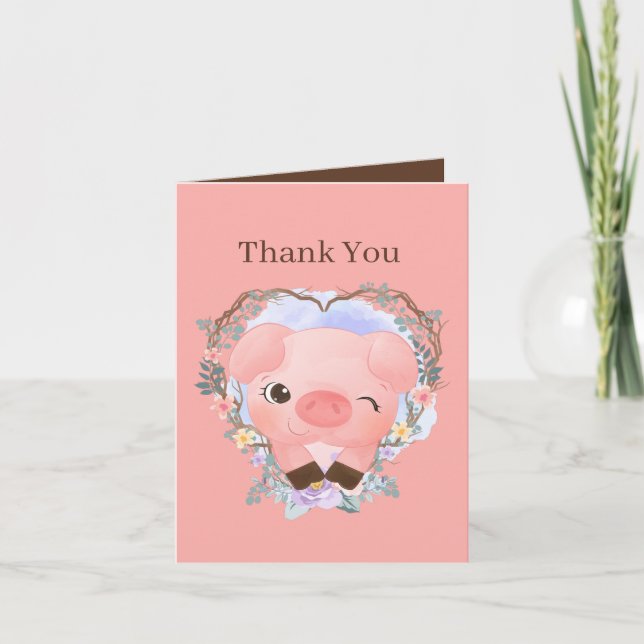 Carte De Remerciements mignon bébé porc unisexe ajouter du sentiment (Devant)