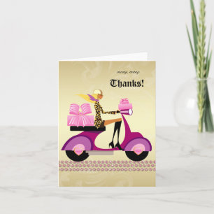 Carte de remerciements mignon de fille de scooter