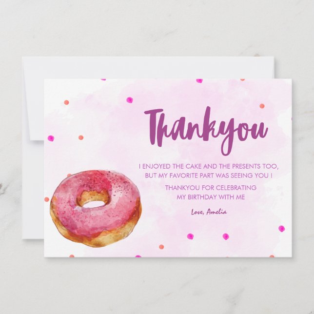 Carte De Remerciements Mignon Donut douce une fille 1er anniversaire (Devant)