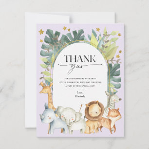 Carte De Remerciements mignon forêt de jungle baby shower pourpre